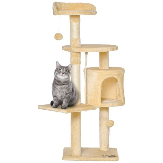 Arbre à chat multiniveaux peluche sisal chat griffoir jouets 40x40x114cm beige