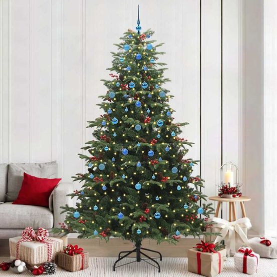 Sapin de noël lumineux à led 240 cm, fourni avec 120 boules et cime, idéal pour fêtes de fin d'année