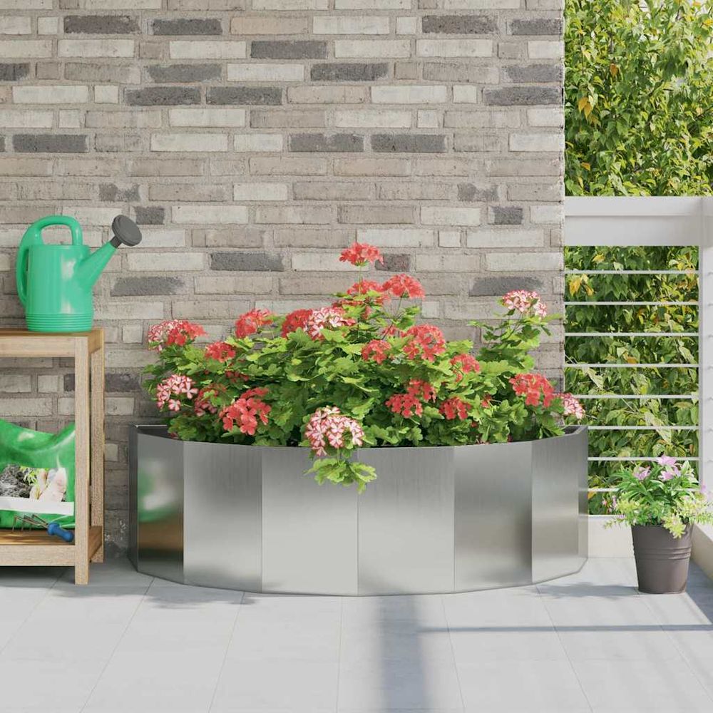 Jardinière demi-ronde acier galvanisé anti-rouille argent 120x60x35 cm