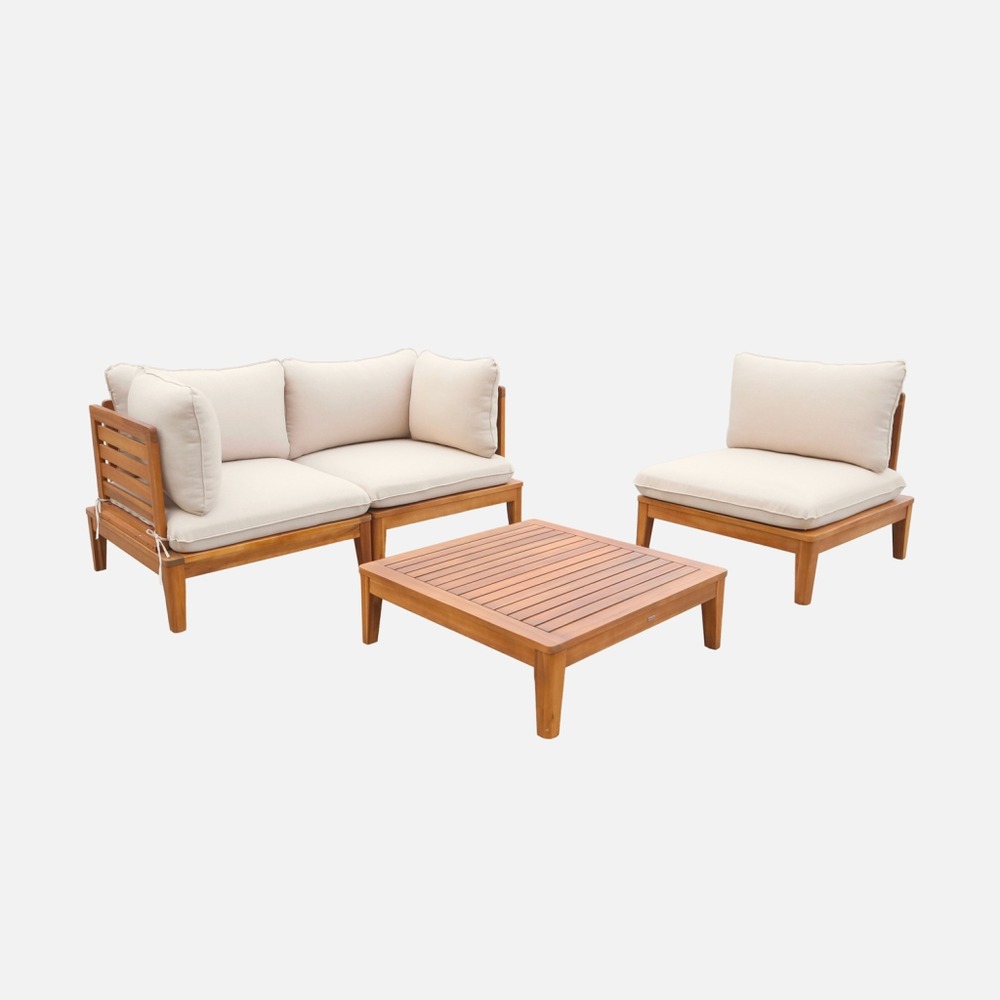 Salon de jardin modulable bois d'acacia avec accoudoirs 3 places - yona