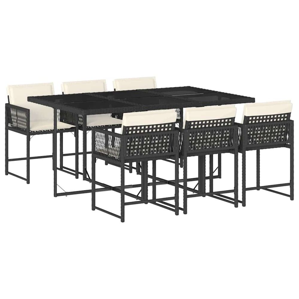 Ensemble à manger de jardin coussins 7pcs noir résine tressée