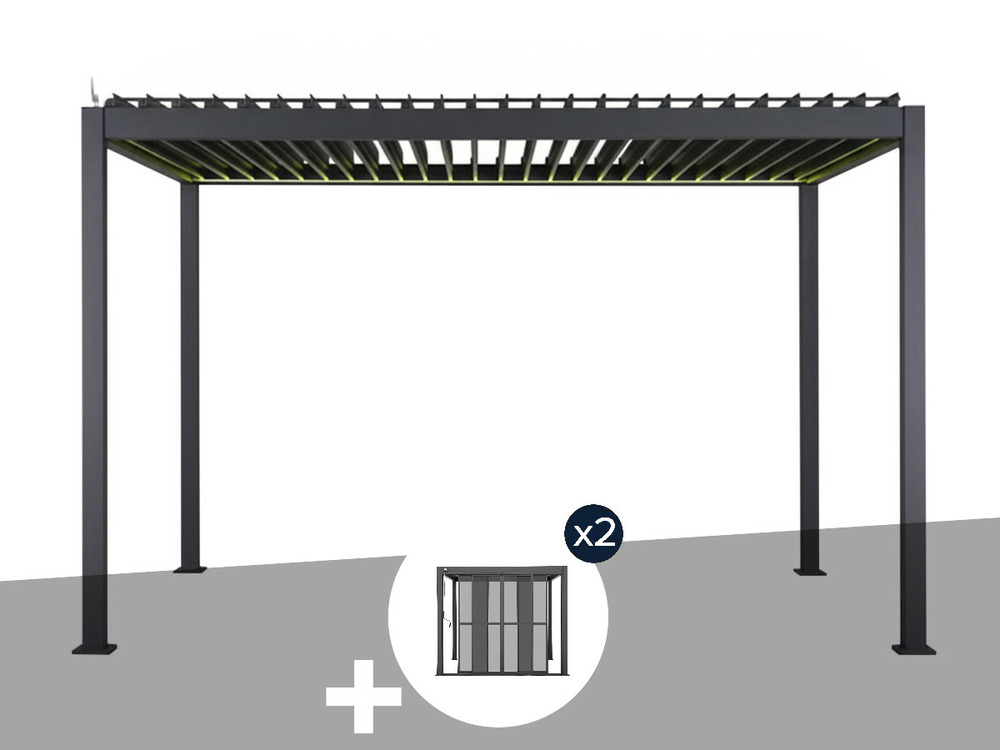 Pergola bioclimatique électrique evora graphite - 4 x 3 m + 2 lots de portes cou