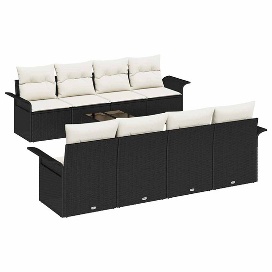 Ensemble de canapé de jardin 9 pcs noir et crème polyrotin