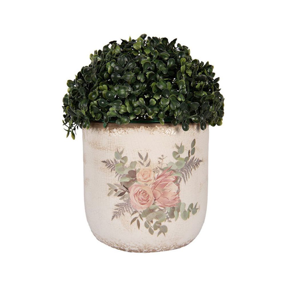 Pot de fleurs céramique beige roses 18x17cm