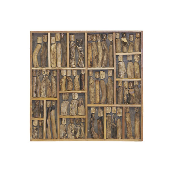 Décor mural famille en teck recyclé 100 x 100