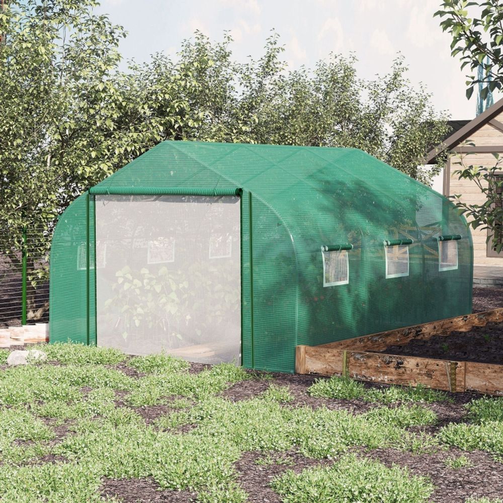 Serre tunnel de jardin acier galvanisé pe vert 347 x 300 x 200 cm culture protégée - comfortxl outdoor living