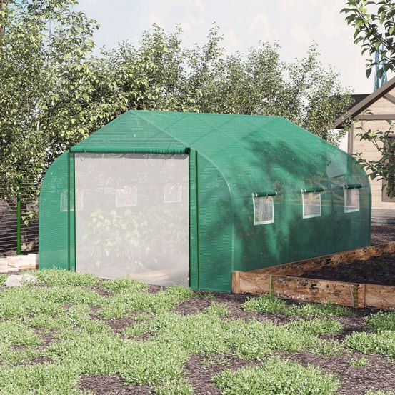 Serre tunnel de jardin acier galvanisé pe vert 347 x 300 x 200 cm culture protégée - comfortxl outdoor living