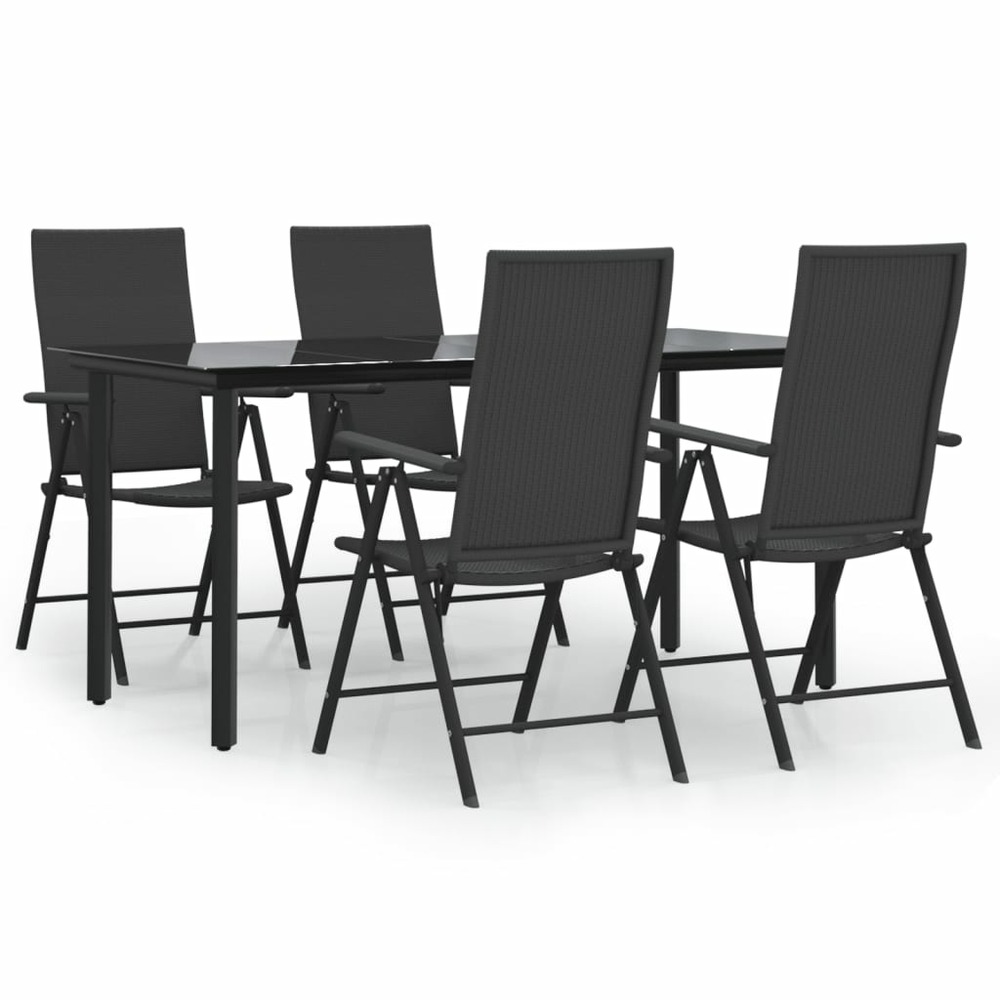 Ensemble à manger de jardin 5 pcs noir résine tressée