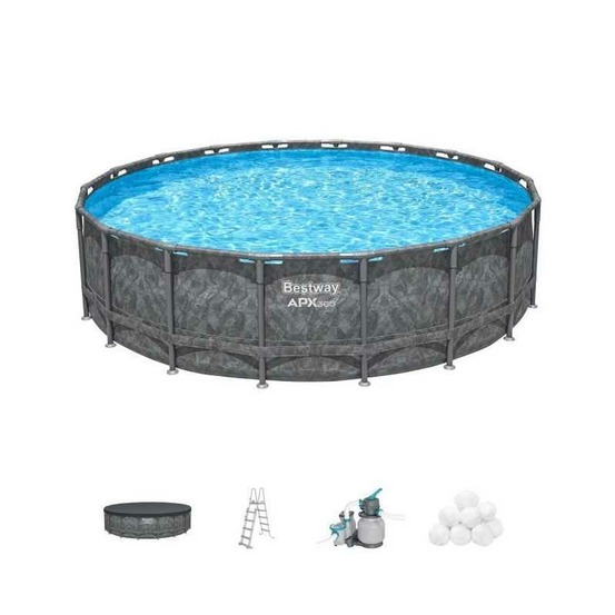 Kit piscine hors sol tubulaire bestway - apx 365™ - 549 x 132 cm - ronde (filtre a sable, 250 g polysphere, échelle, bâche)