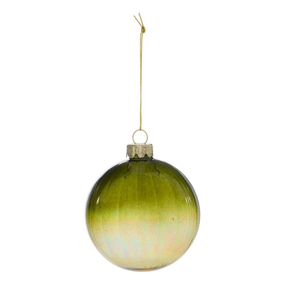 Boule de noël en verre verte striée d. 80 mm