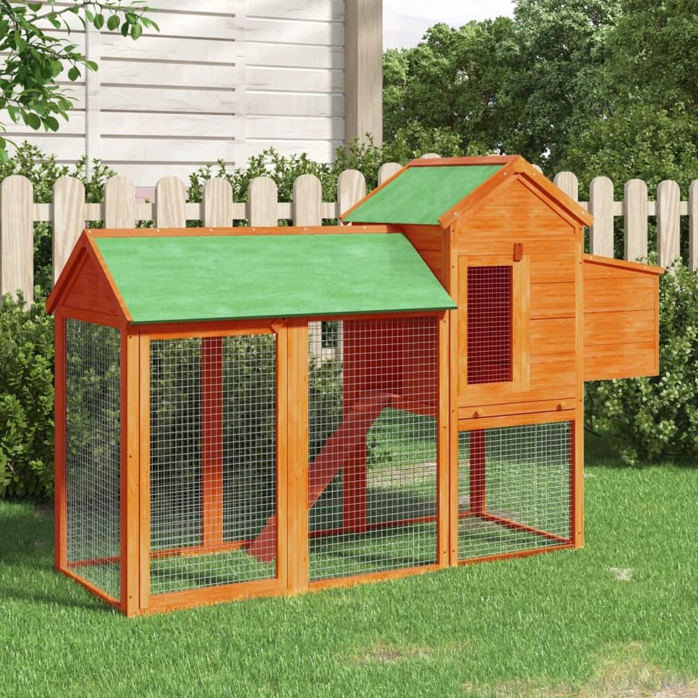 Grand poulailler en bois de pin avec parc extérieur pour jardin marron