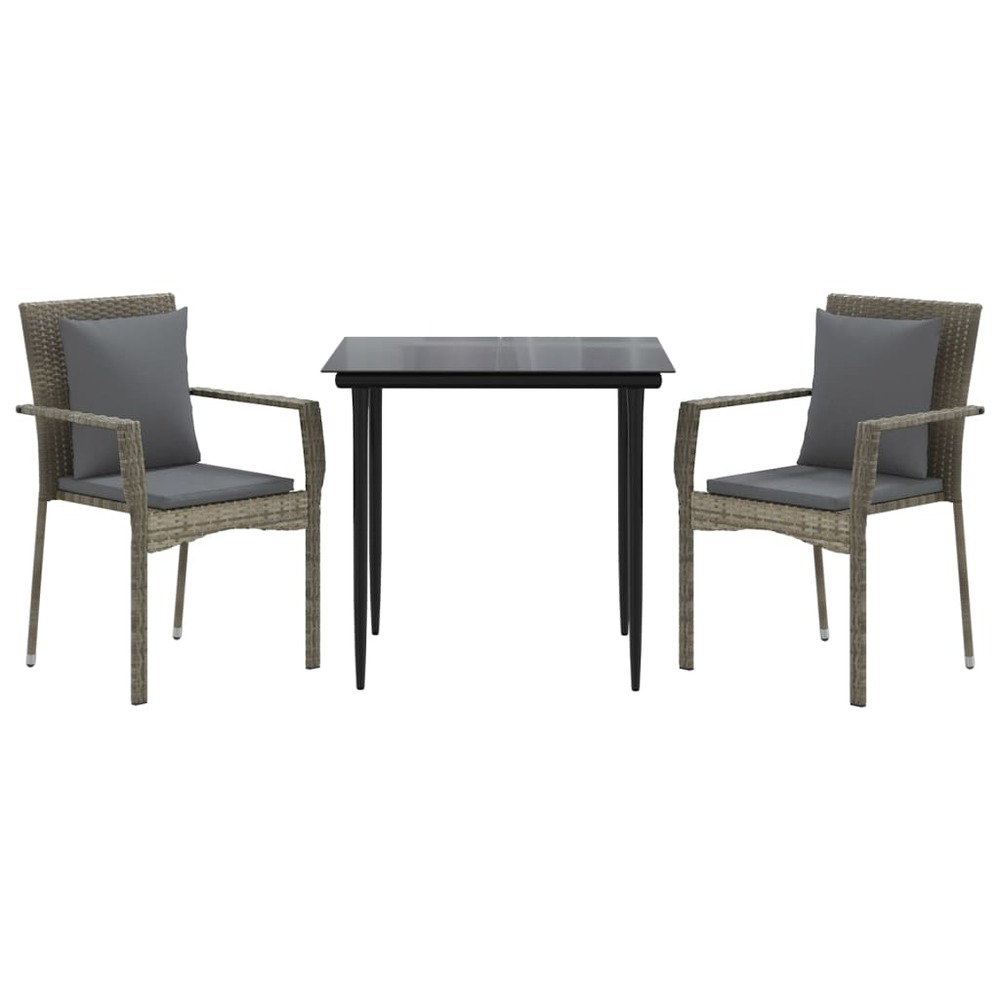 Mobilier à dîner de jardin 3 pièces avec coussins noir et gris