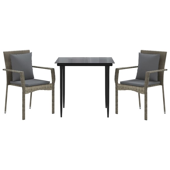Mobilier à dîner de jardin 3 pièces avec coussins noir et gris