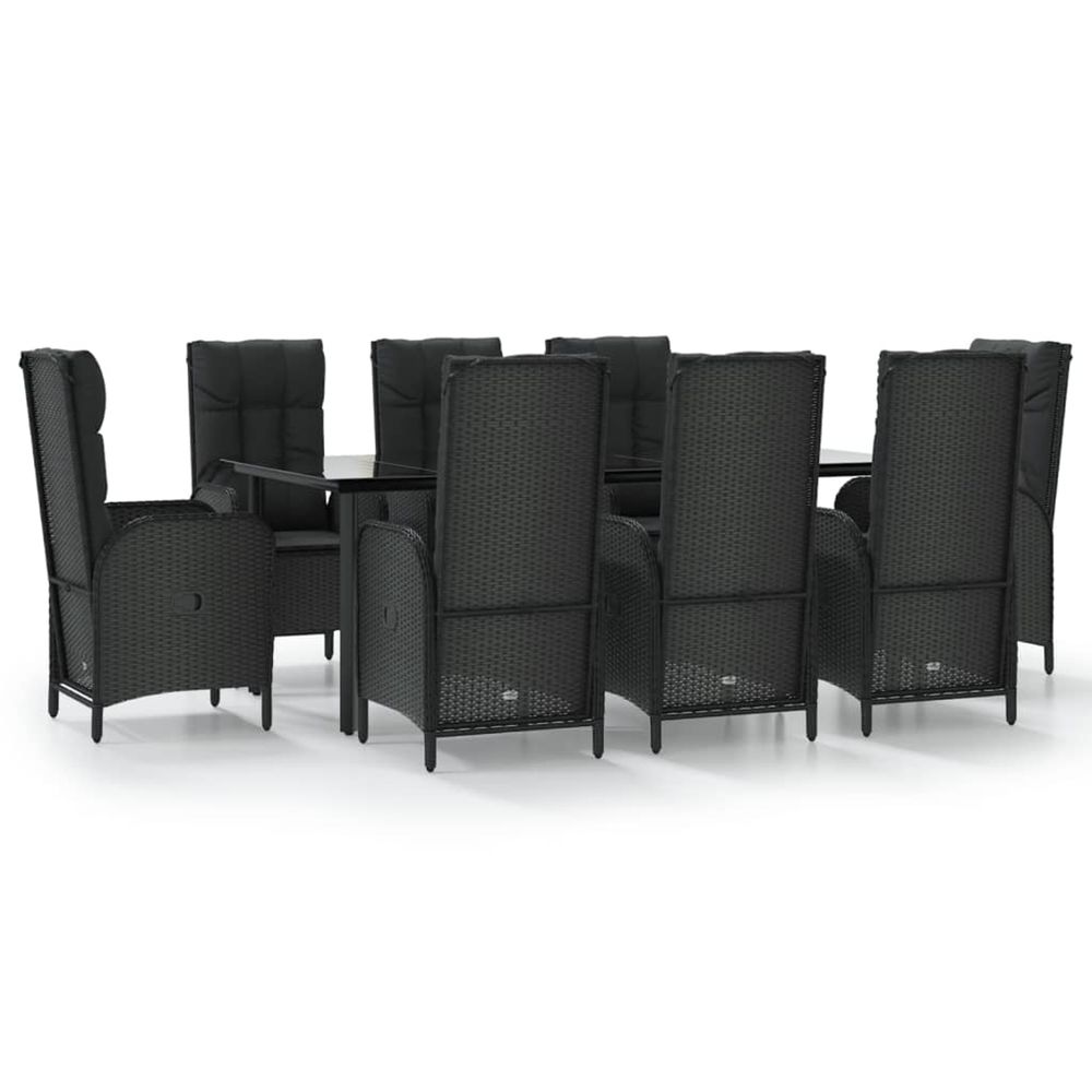 Ensemble à manger jardin 9pcs et coussins noir résine tressée