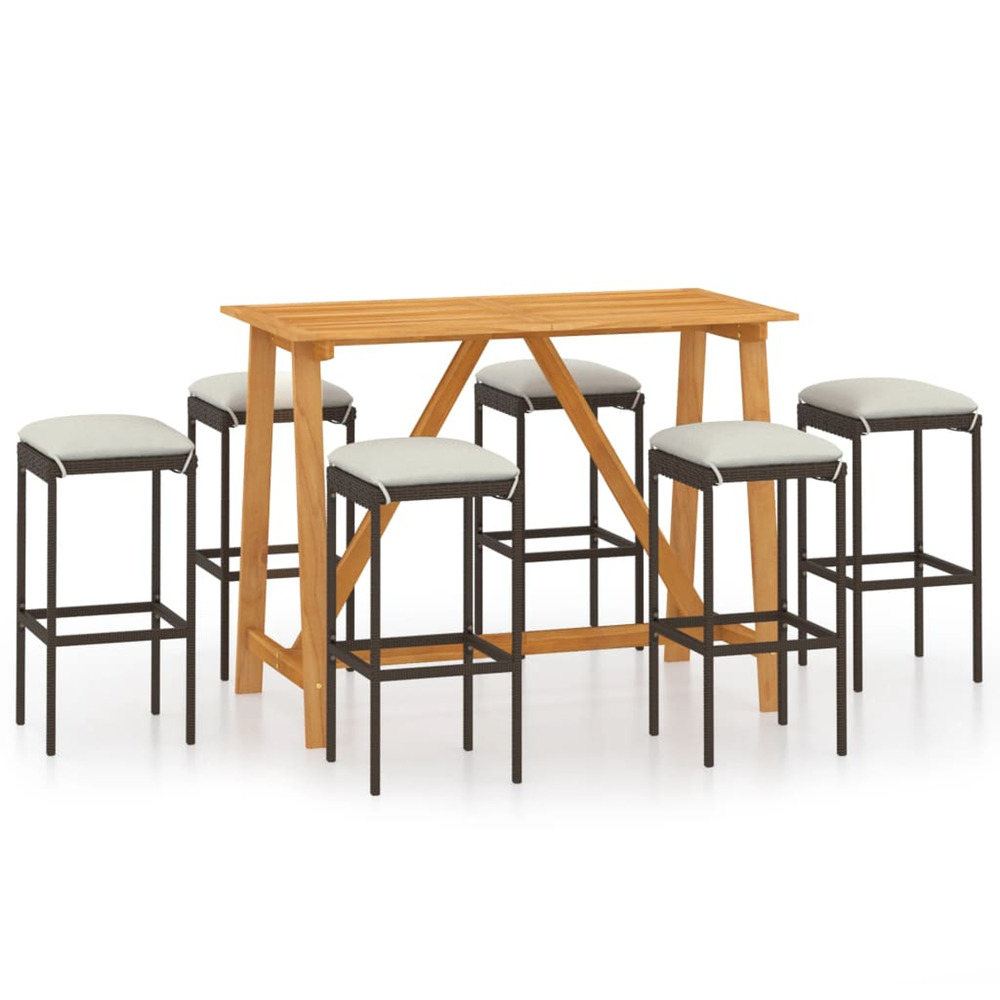 Ensemble de bar de jardin avec coussins 7 pcs marron