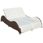 Transat chaise longue bain de soleil lit de jardin terrasse meuble d'extérieur double avec coussin résine tressée marron 02_0