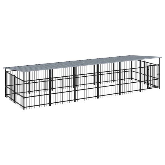 Chenil d'extérieur avec toit pour chiens acier 11,26 m²