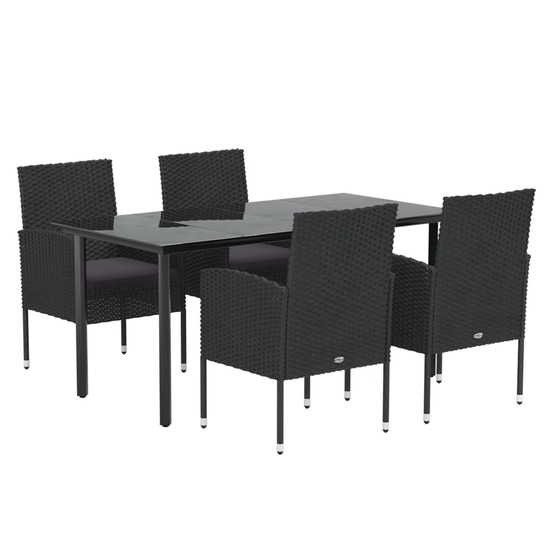Mobilier à dîner de jardin et coussins 5 pièces noir résine tressée