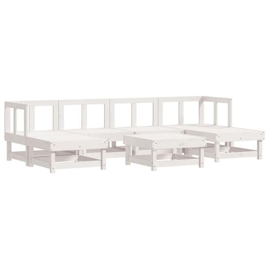 Salon de jardin 7 pcs blanc bois de pin massif
