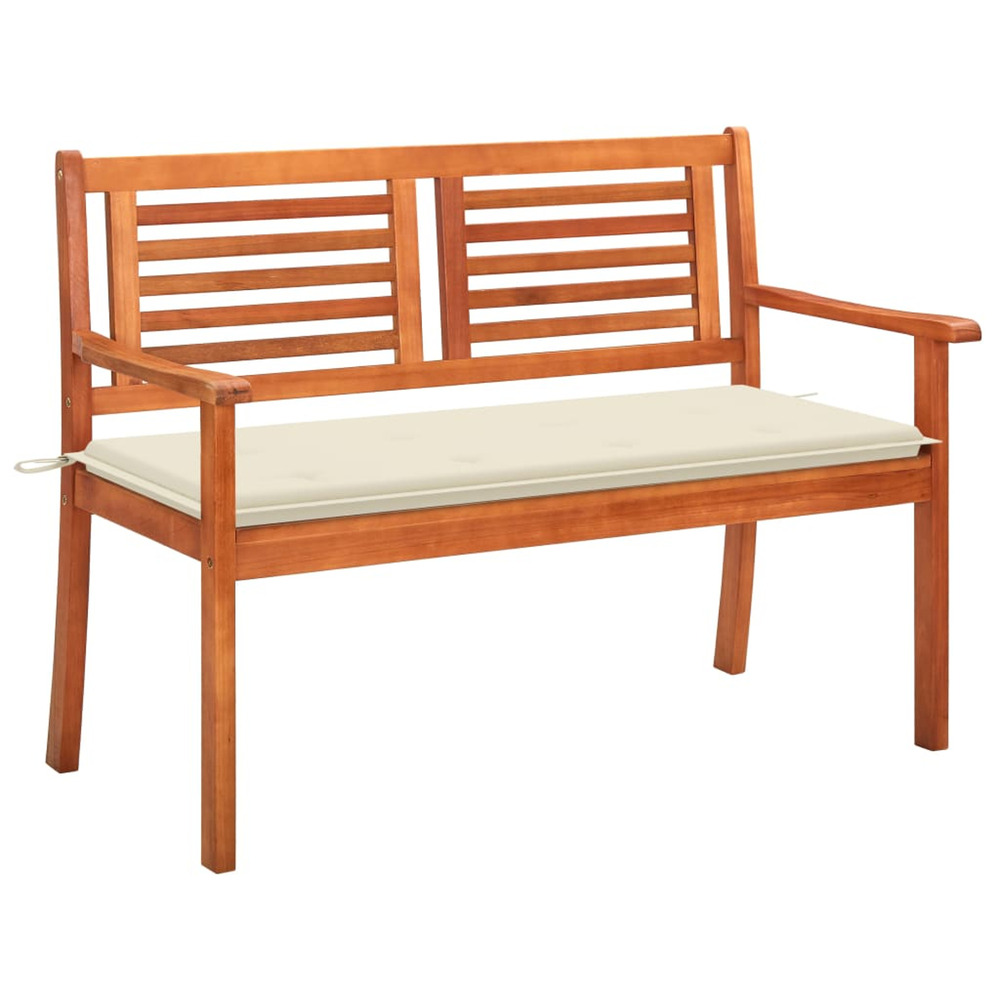 Banc de jardin 2 places avec coussin 120 cm bois d'eucalyptus