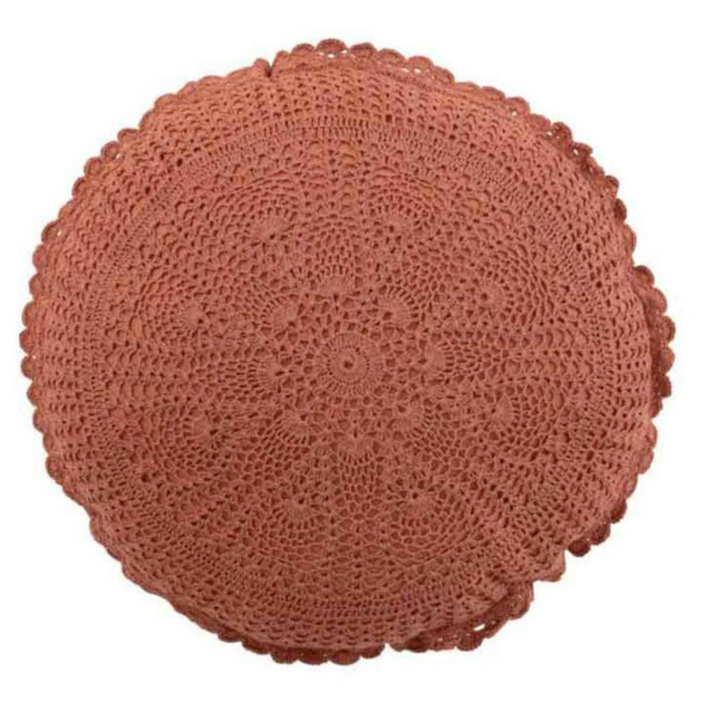 Coussin rond déco dentelle 40cm marron