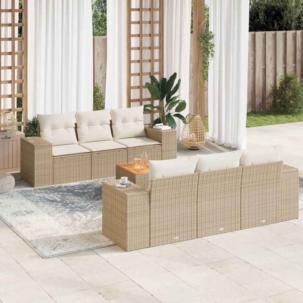 Salon de jardin avec coussins 7 pcs beige résine tressée