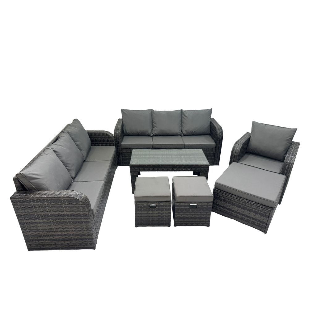 10 places ensemble de canapés en rotin salon de jardin avec table basse rectangulaire 3 tabourets canapé 3 places gris foncé mixte