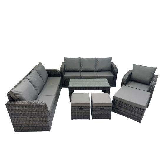 10 places ensemble de canapés en rotin salon de jardin avec table basse rectangulaire 3 tabourets canapé 3 places gris foncé mixte