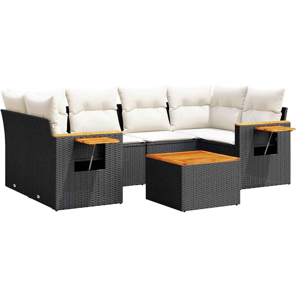 Salon de jardin 7 pcs avec coussins noir résine tressée