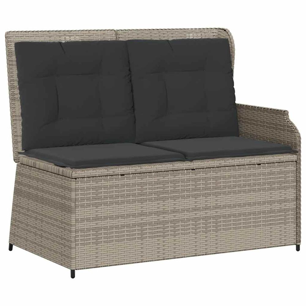 Banc inclinable de jardin et coussins gris clair résine tressée