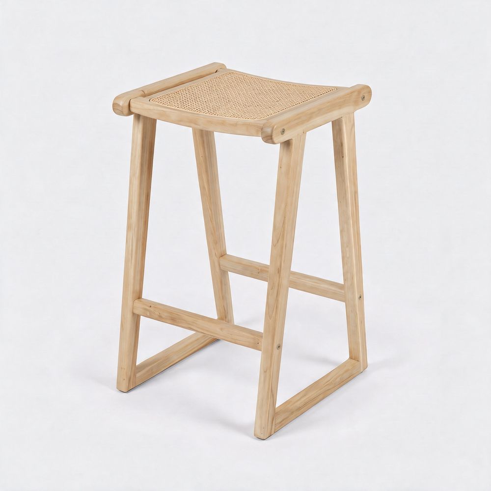 Haida-tabouret pour îlot central 66 cm en teck et rotin naturel