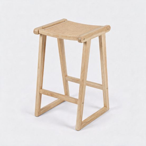 Haida-tabouret pour îlot central 66 cm en teck et rotin naturel