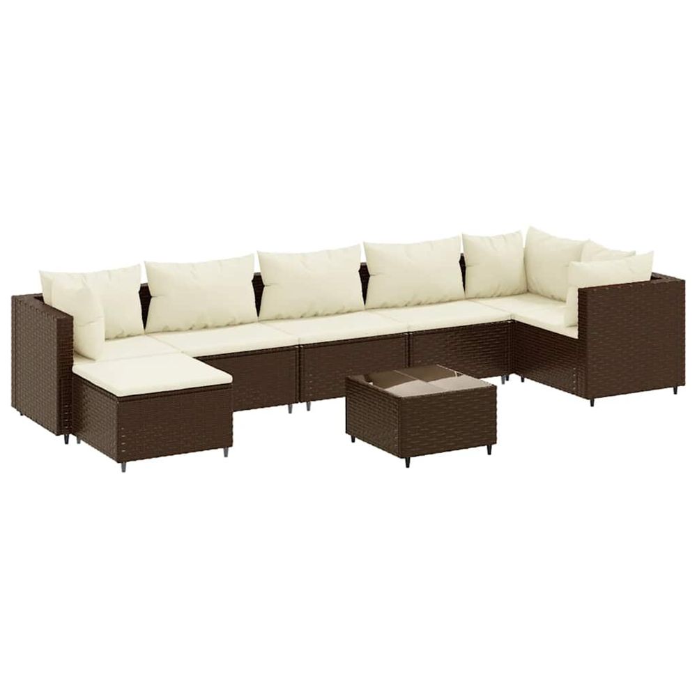 Salon de jardin avec coussins 8 pcs marron résine tressée