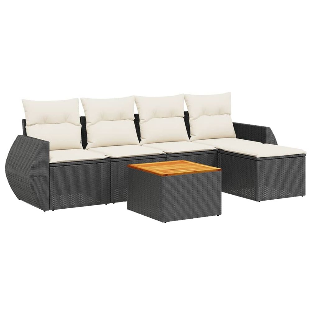 Salon de jardin 6 pcs avec coussins noir résine tressée