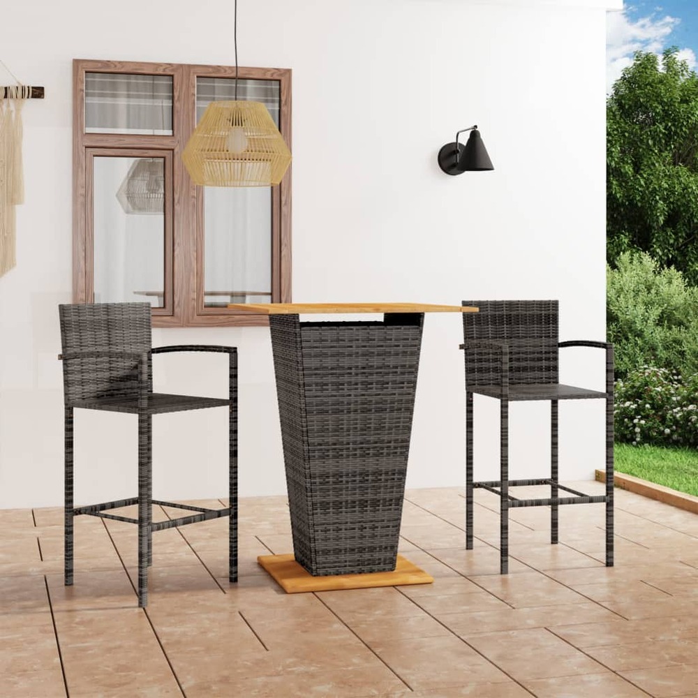 Ensemble de bar de jardin 3 pcs gris