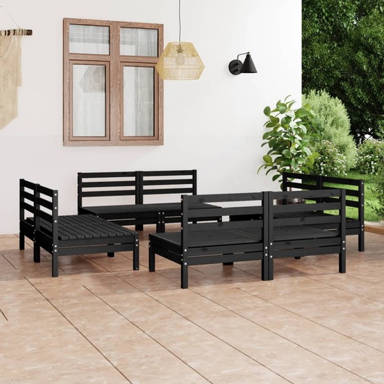 Salon de jardin 8 pcs noir bois de pin massif
