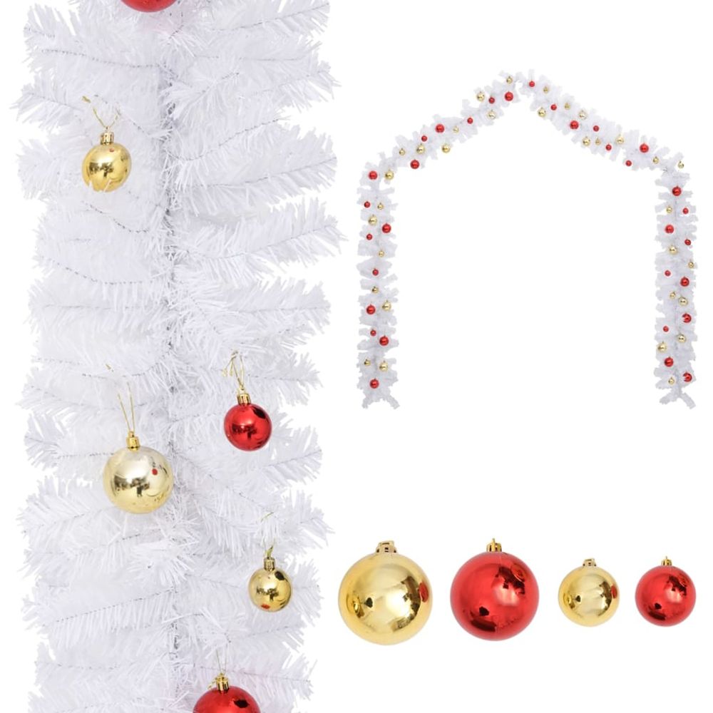 Guirlande de noël décorée avec boules blanc 10 m