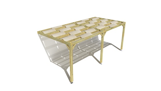 Pergola bois • 6m x 3m • adossée • sens largeur • voilage semi-transparent inclus • livraison comprise