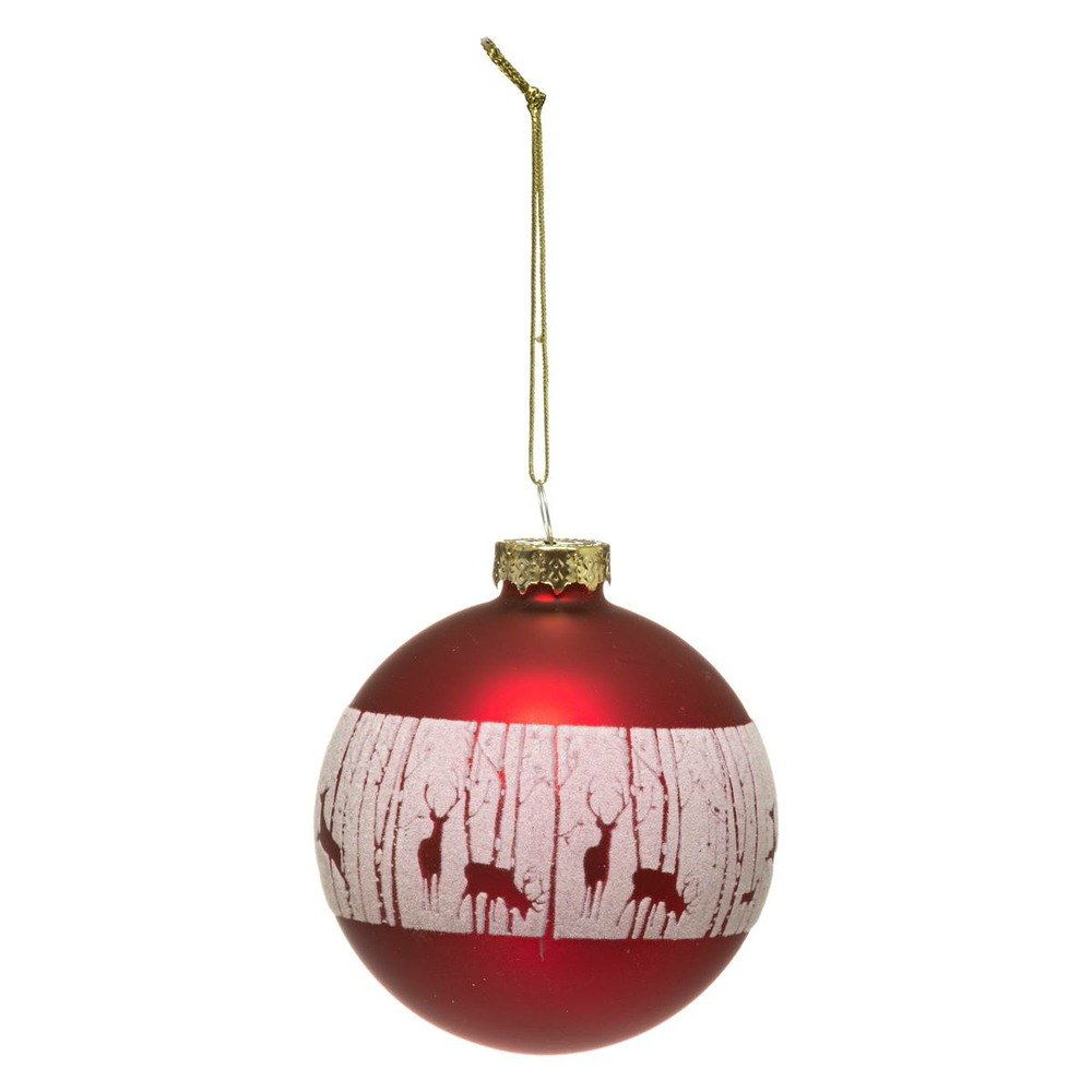 Boule de noël verre 80 mm forêt rennes 2 assortiments