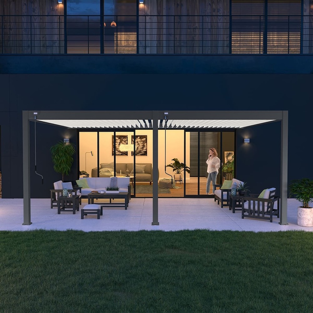 Pergola bioclimatique - ombréa - adossée - 4x6m - anthracite blanc - version 2 - 400x600x258 cm