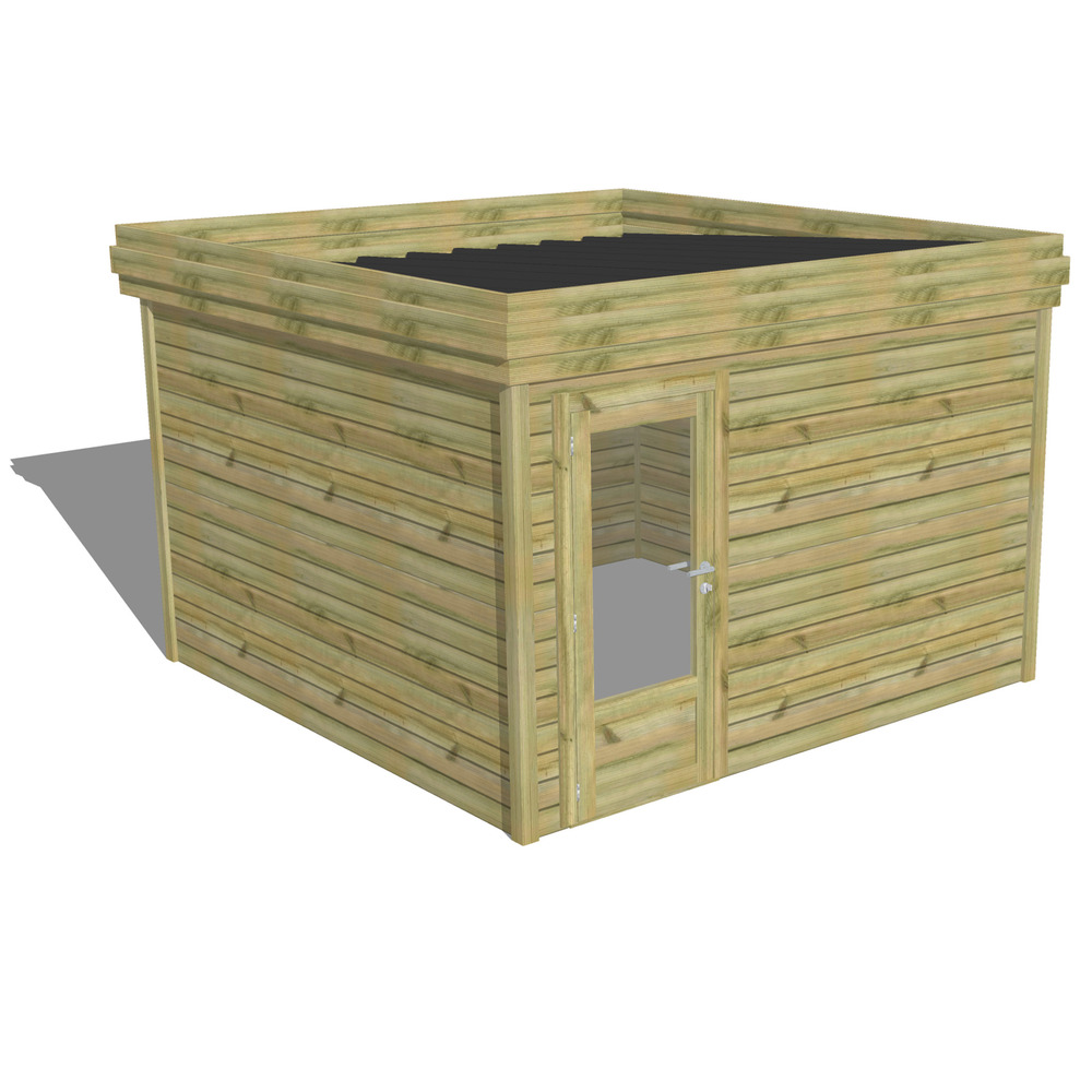 Abri de jardin bois pin traité autoclave 27mm - 3,44x3,44m / 12m2 - bac acier - abri français