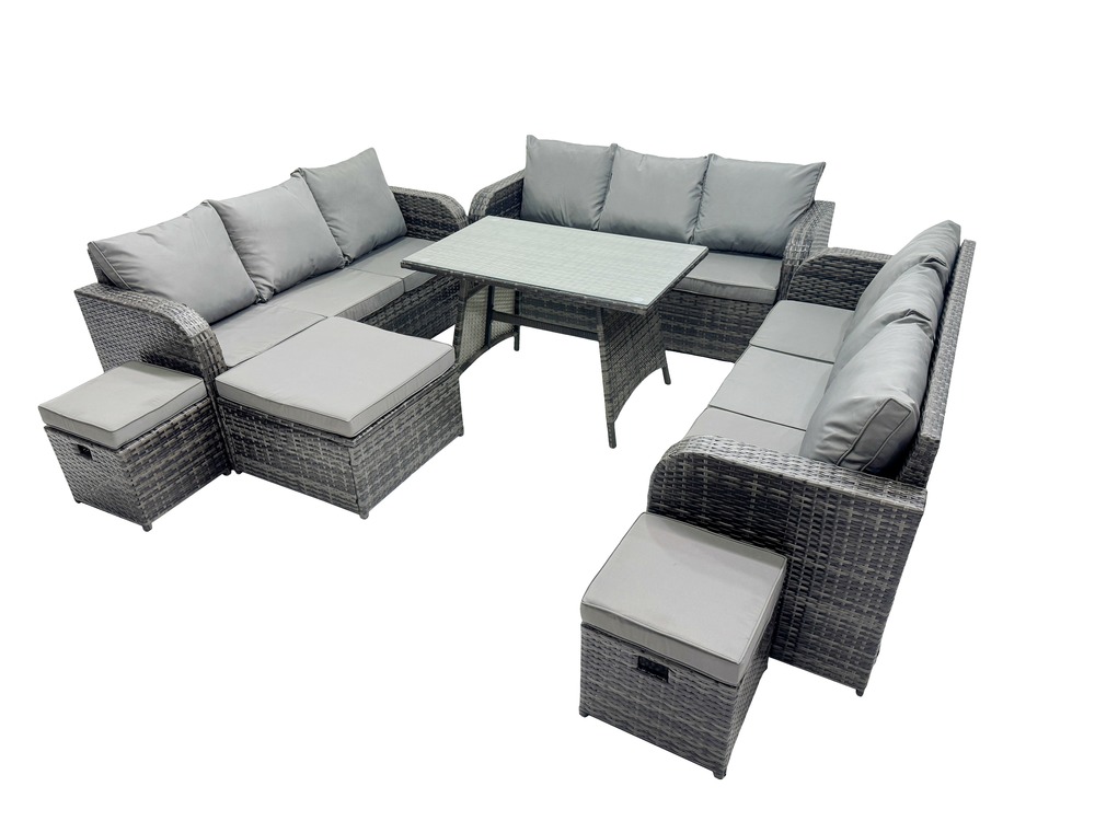 12 places salon de jardin avec table à manger rectangulaire 3 tabourets patio ensemble de canapés en rotin