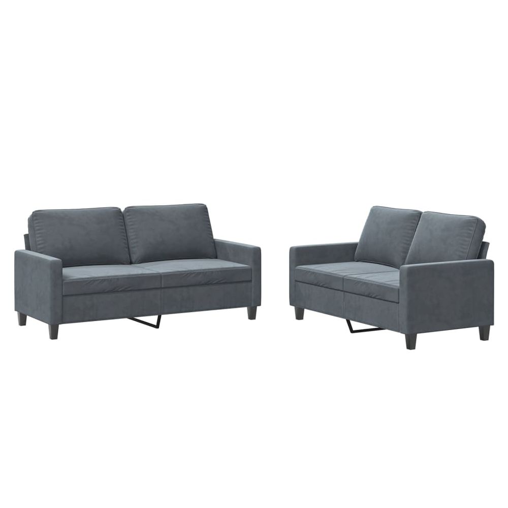 Ensemble de canapés 2 pcs avec coussins gris foncé velours