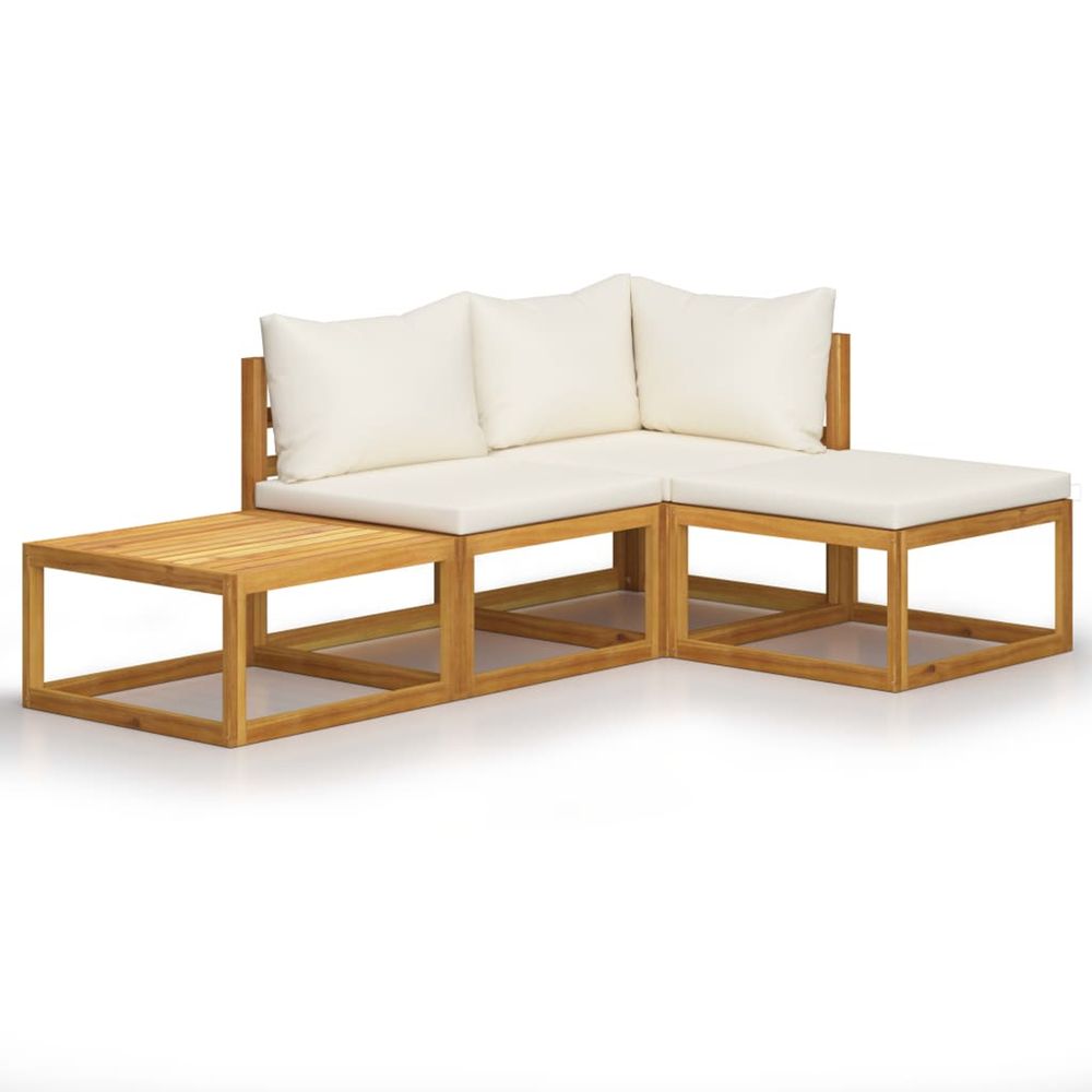 Salon de jardin 4 pcs avec coussin crème bois d'acacia solide