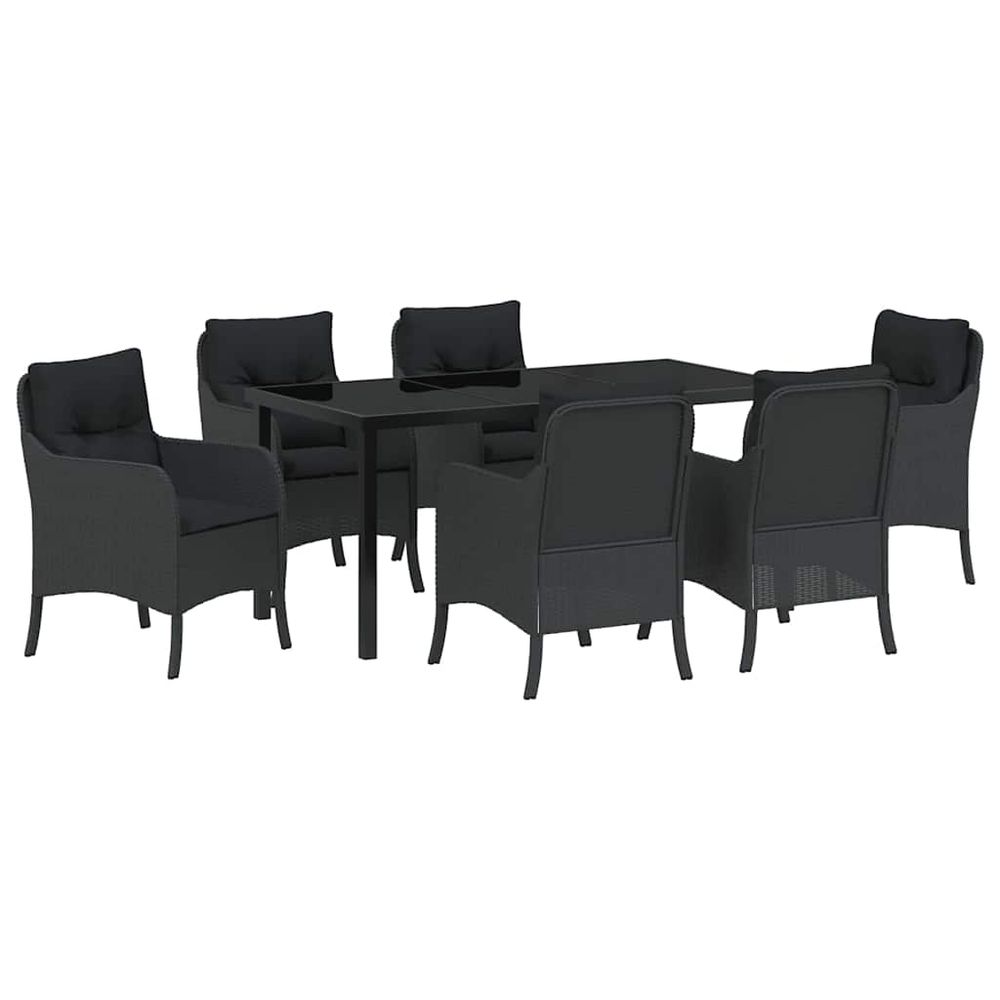 Ensemble de salle à manger pour jardin 7 pc noir polyrotin