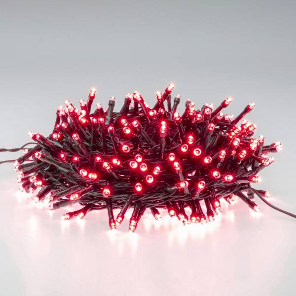 Guirlande lumineuse rouge 12,5m 300 led 8 jeux de lumière câble vert minuteur lotti