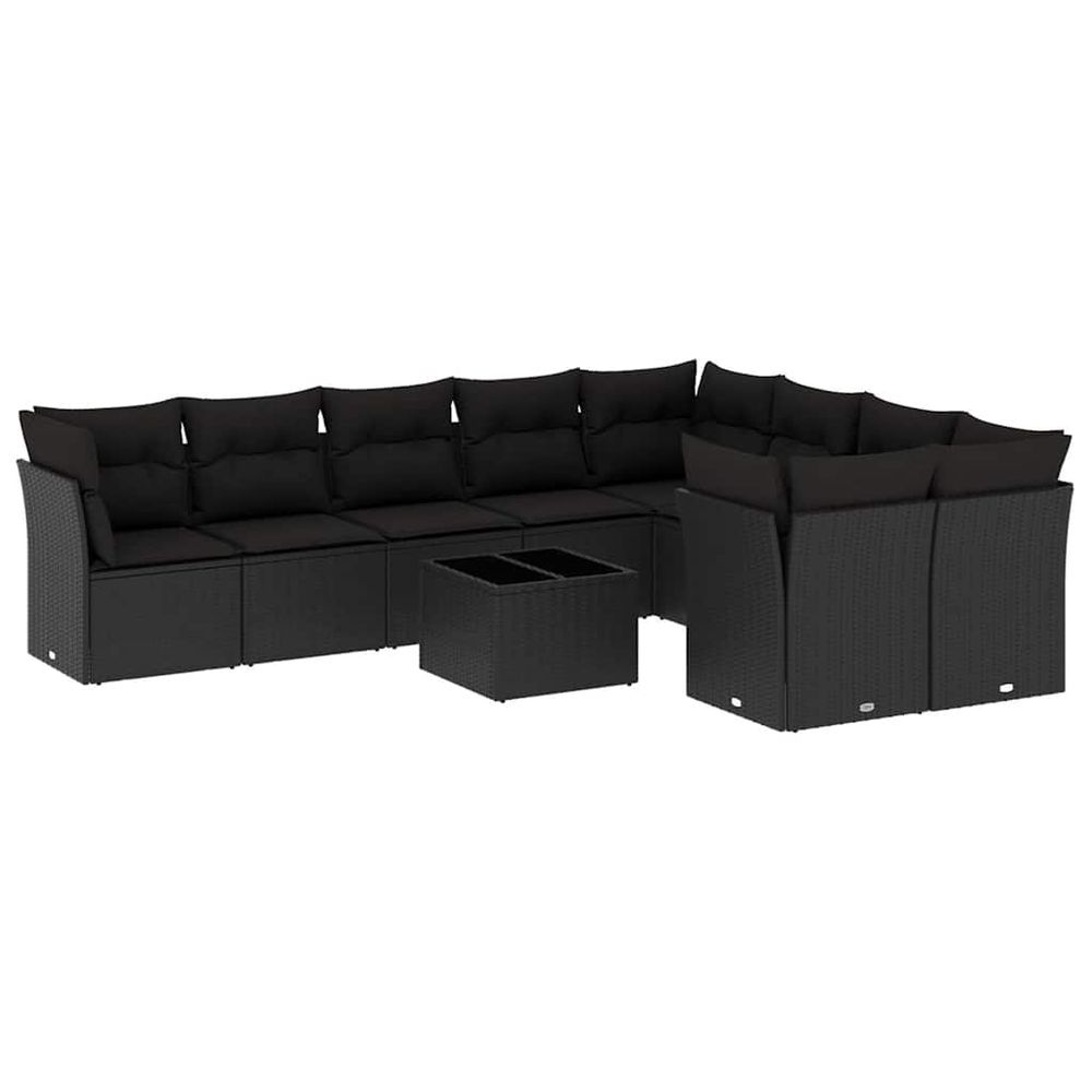 Salon de jardin 10 pcs avec coussins noir résine tressée