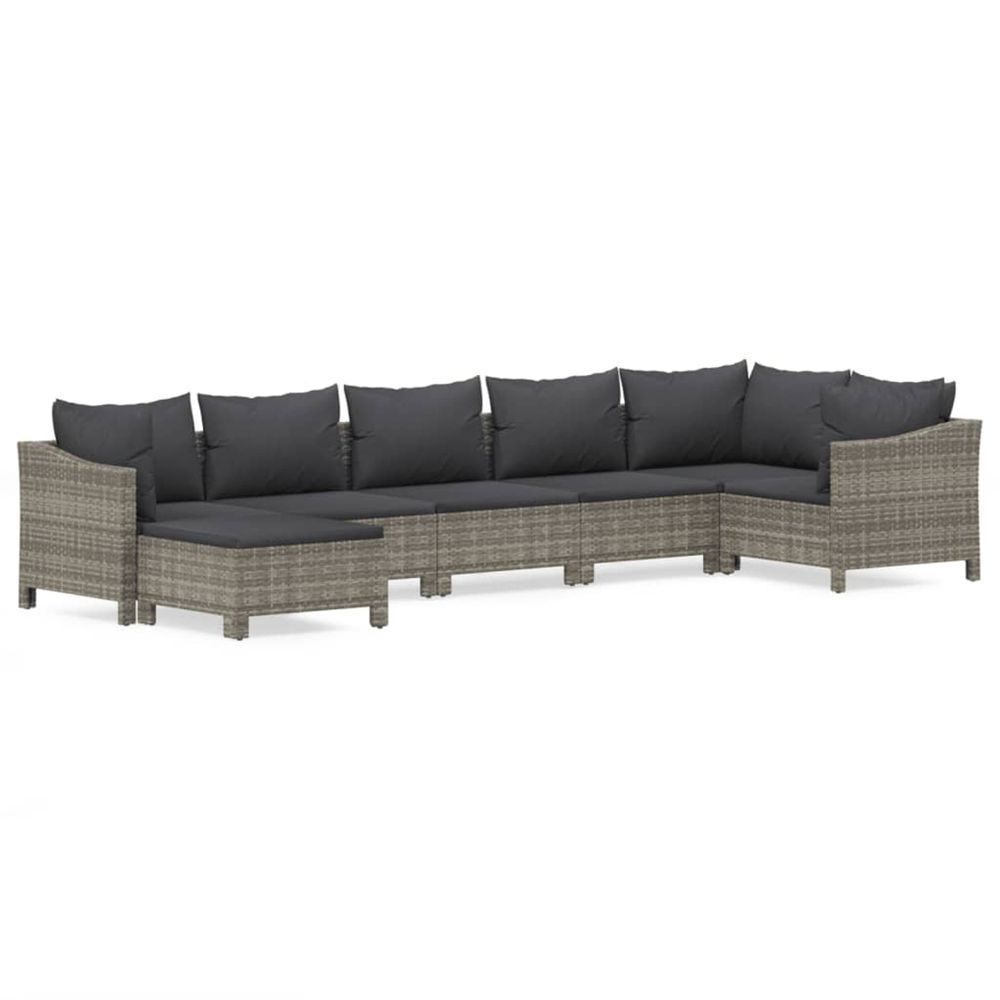 Salon de jardin 7 pcs avec coussins gris résine tressée