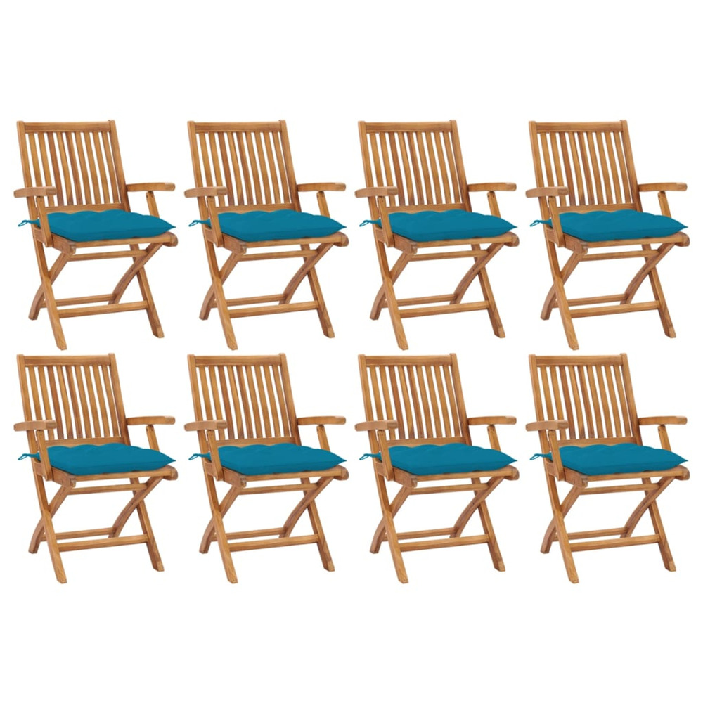 Chaises pliables de jardin avec coussins lot de 8 teck solide