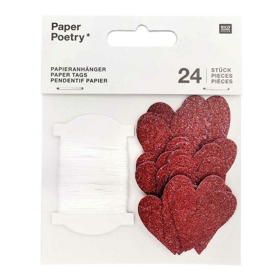 24 étiquettes à suspendre petits coeurs rouges